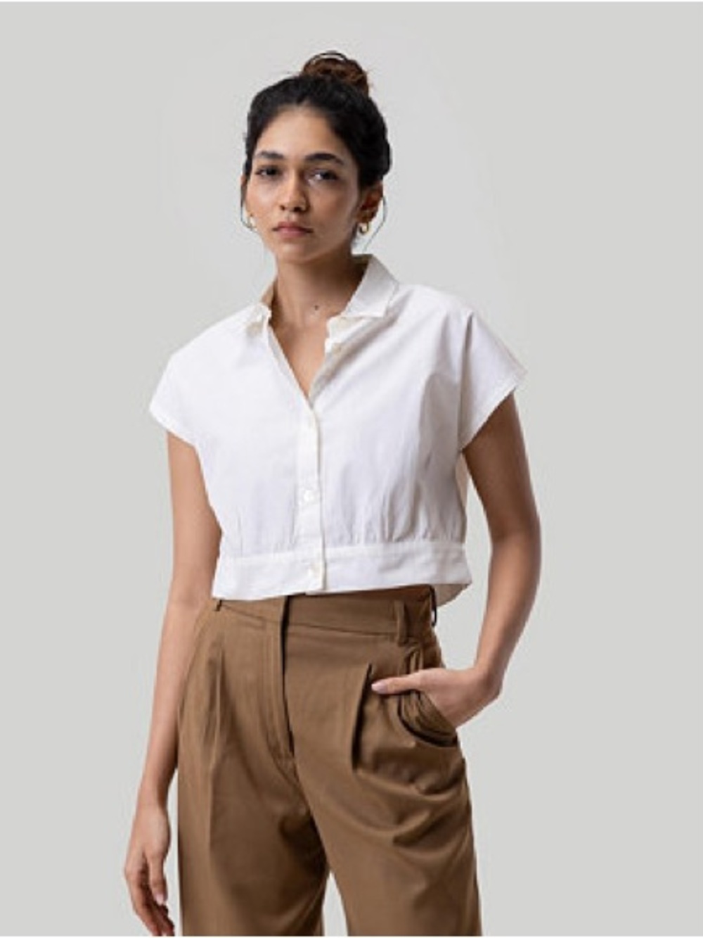 Reistor Women's Oversized Crop Shirt in Off-white Organic Cotton Size XS NWT
